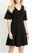 Karen Kane L51526 Black Fit/Flare Cold Shoulder Stretch Jersey Dress - $119