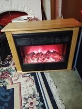 LARGE DELUXE ELECTRIC INFRARED FIREPLACE HEATER W/ REMOTE MANTLE WOOD OAK FINISH