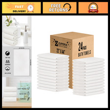 Bulk White Bath Towels 24 Pack - 100% Cotton, Quick Dry, Ultra-Soft, Absorbent