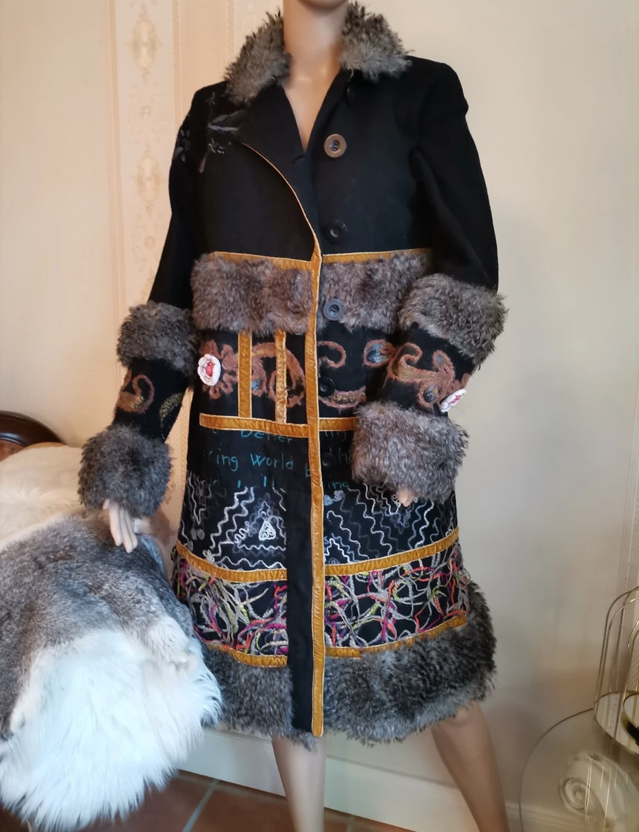 DESIGUAL Damen Mantel Jacket M JACKE BUNT Flower Blumen FILZ 40 edel COAT