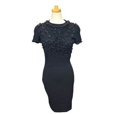 CHANEL P36973 Bijoux decoration Short sleeve knit dress crew neck knee-length