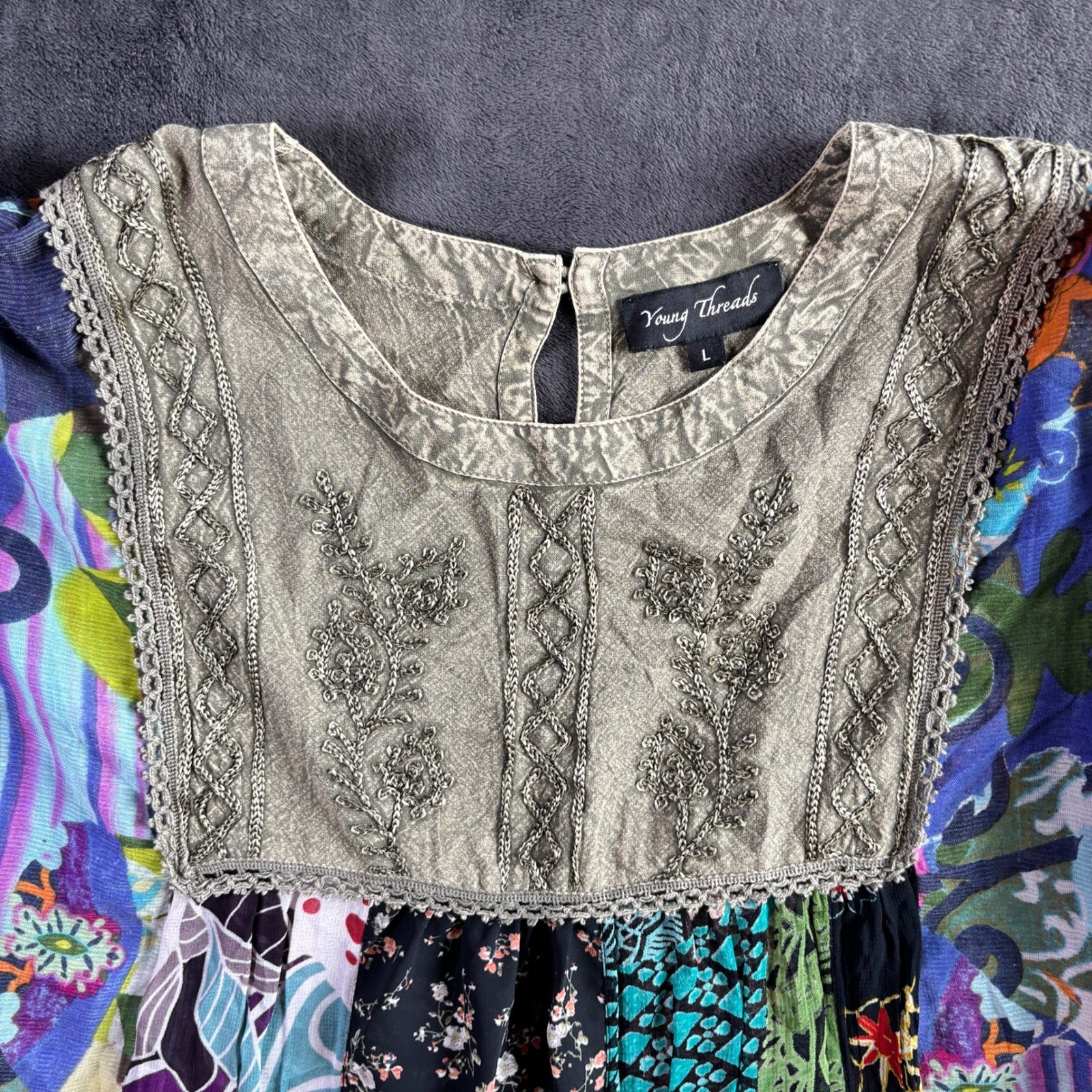 Young Threads Womens Tunic Top L Multicolor Viscose Embroidered ...