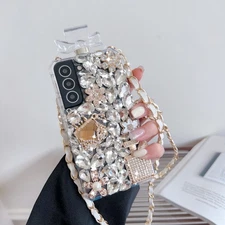 For iPhone Samsung S24 S25 Ultra S23+ Luxury Bling Diamonds Perfume Bottle Case