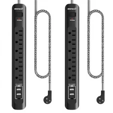 2 Pack Power Strip Surge Protector - 5Ft Extension Cord with 6 Outlets with 3...