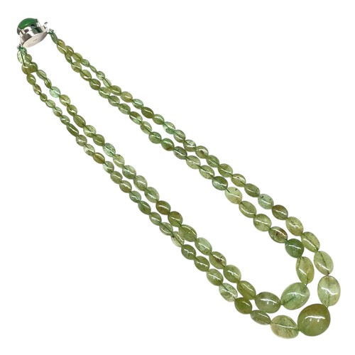 Collar de cuentas esmeralda doble hilo con cierre de piedras preciosas rusas verdes ovaladas 925 - Imagen 5 de 9
