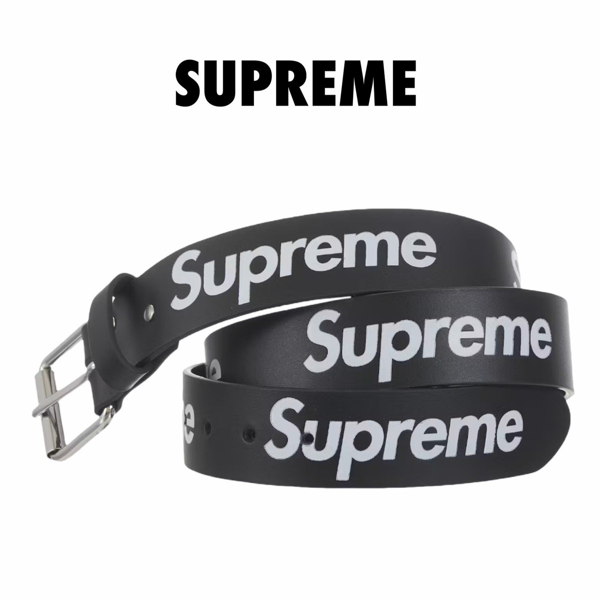 Supreme Repeat Leather Belt Cowhide Color Black Size Medium m FW25