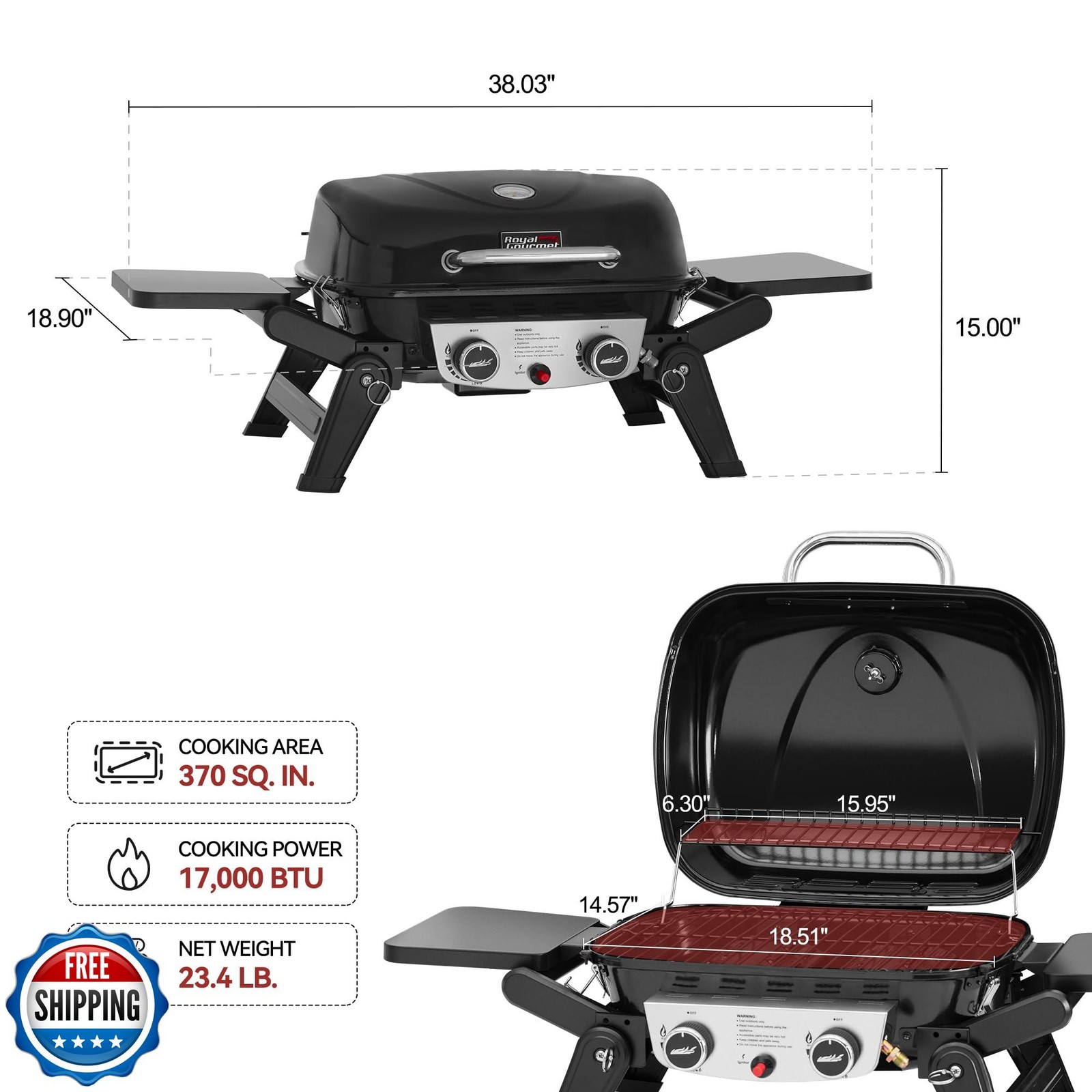 Royal Gourmet GT2005 2 Burner Portable Propane Gas Grill with Fol