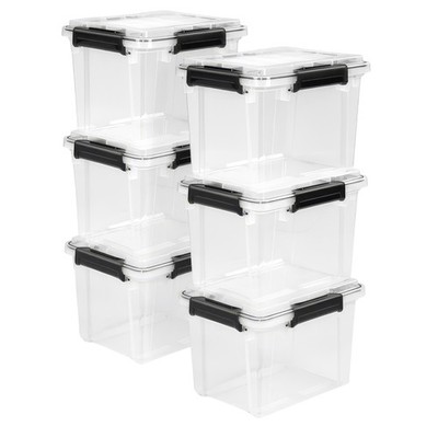 Sterilite 19 Qt Gasket Box, Stackable Storage Container with Lids, Black, 6 Pack