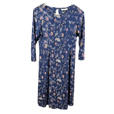 ESPRIT Blue Floral Print Midi Dress Women's Size M Crew Neck