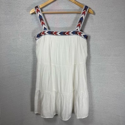 NWT- Francesca s Blue Rain Tiered Square Neck Embroidered Mini Dress sz Small