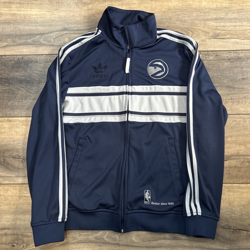 Atlanta Hawks Jacket Mens Medium Blue Full Zip Adidas Member Pockets Lined NBA - Picture 1 of 9