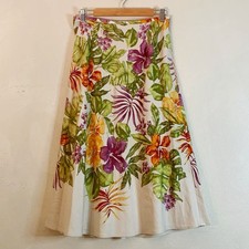 Talbots Skirt Size 8 Petite Midi Silk/Linen Blend Lined A-Line Floral Side Zip