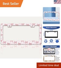 Chic Pink Bow Stainless Steel License Plate Frame - Universal Fit Easy Install