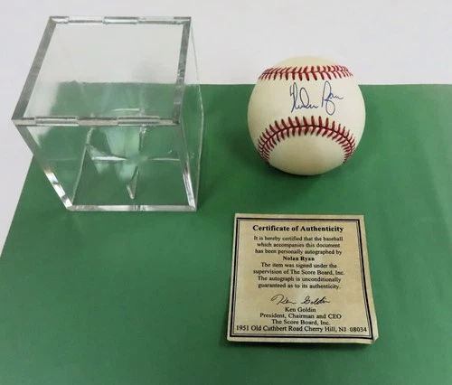 NOLAN RYAN Signed Official Rawlings MLB Baseball w/Cube  Score Board COA  Goldin