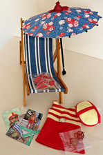 American Girl Kit Kittredge 1934 Swim Bathing Suit Complete Set w/Umbrella Chair