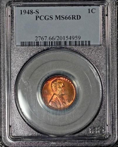 1948-S Lincoln Cent, PCGS MS66 Red, Toned