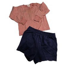 Vintage 70s 80s Buster Brown Shirt  Shorts Baby 12 Months USA Striped Red Blue