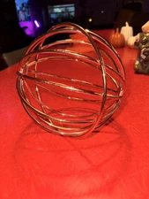 Wire Globe Sculpture Unique Golden Copper Metal Desktop Art Home Decor  7” Round