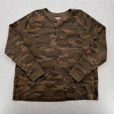 Duluth Trading Burly Thermal Waffle Henley Men 2XL Brown Camo Workwear Rugged