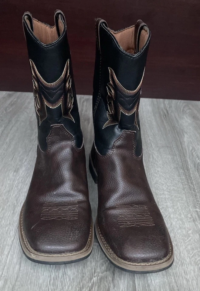 Austin Trading Co Square Toe Western Cowboy Boots Youth Boys Size 6 Brown black - Image 3 of 4