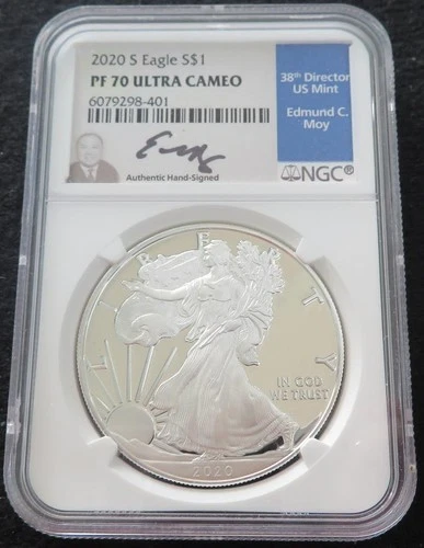 2020-S American Silve Eagle Proof NGC PF70 Edmund Moy Signature 401