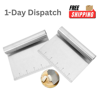 2PCS Stainless Steel Dough Scraper Bench Chopper Griddle Spatula Kitchen Cutter 