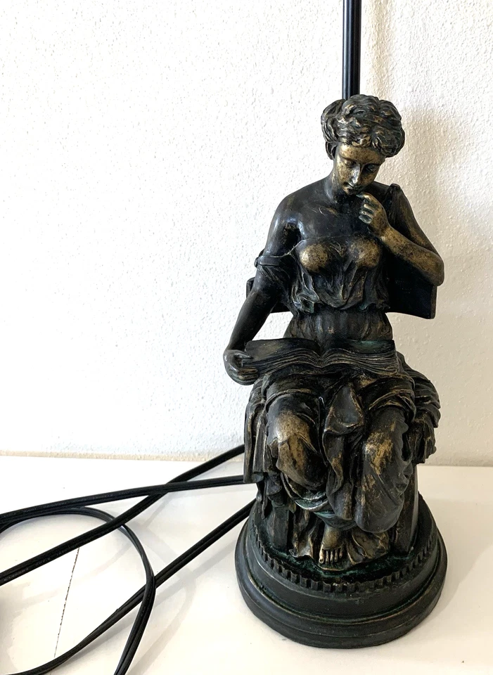 Vintage Art Nova French Figural Bronze Deco Lamp Woman Reading A Book - Image 2 of 4