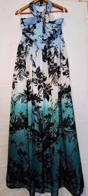 Red Herring Instaglam Maxi grün/blau Blumen gefüttert Kleid Größe 12 neu mit Etikett UVP £75