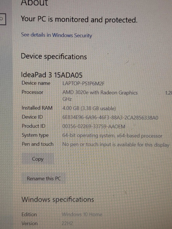Lenovo IdeaPad 3 15ADA05 AMD 3020e 4GB RAM 128GB 15.6" - Black  good condition  - Image 3 of 4