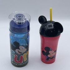 Disney Mickey Mouse Glitter Water Bottle  Straw Cup Set Kids Drinkware