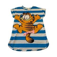 Vintage 1978 Garfield Nite Lees Girls Blue Striped Nightgown Sleep Shirt Size 6
