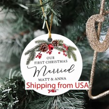 Our First Christmas Married Ornament 2025, Personalized Just Married 1st Year...