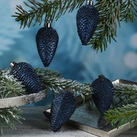 Christbaumschmuck Baumschmuck Tannenzapfen Bruchfest Glitzernd 8Cm Blau 6St.