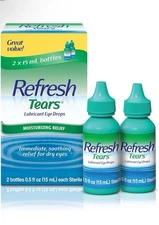 REFRESH TEARS - LUBRICANT EYE DROPS - TWIN PACK - 2 x 15ML BOTTLES - EXP 05/2026