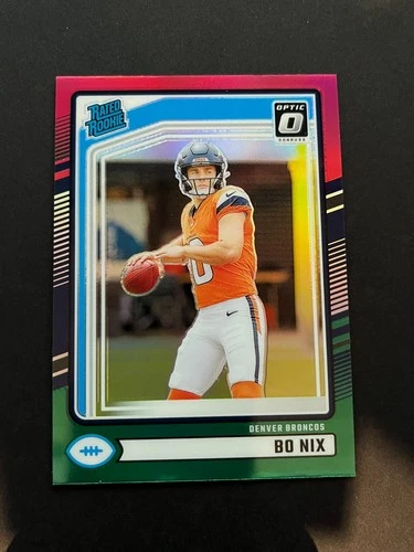 2024 Panini Donruss - Rated Rookie Bo Nix #369 Optic Preview Red Green Prizm RC