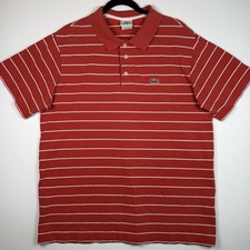 Lacoste Men SZ 7 2XL Cotton Classic Fit Crocodile Logo Coral White Polo Shirt