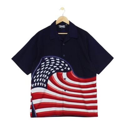 Vintage American Flag Hemd Herren Größe L Blau Oversized 90er Reverskragen