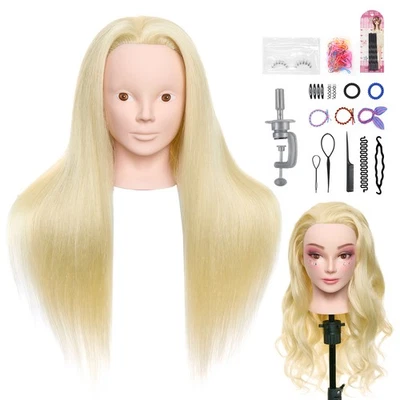 NEVERLAND BEAUTY & HEALTH Testa per esercizi 28'' manichino testa per parrucchiere 60% capelli veri parrucchiere set testa per allenamento