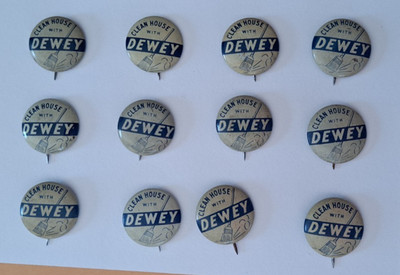 Lot(12) 1940's Clean House With Dewey Campaign Pinback Buttons 3/4''
