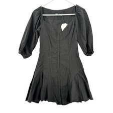 Zara Dress Womens Small Black Linen Viscose Ruffle Puff Sleeve Fit and Flare New