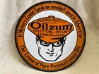 VINTAGE UNUSED OILZUM MOTOR OILS HEAVY PORCELAIN ENAMELED SIGN (ANDE ROONEY)