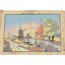 Vintage Needlepoint Canvas Windmills River Scene Unstitched T N 2 Lighthouse