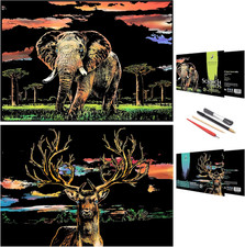 Scratch Rainbow Painting Art Paper,Scratch  Sketch Art for Kids  Adults,Animal