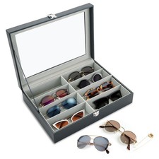 8 Slots Sunglasses Organizer Box Eyeglasses Display Tray Watch Jewelry Storage