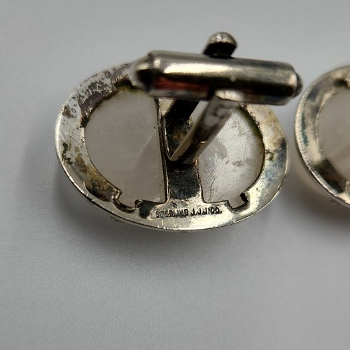 J.J.J. Co. Vintage Sterling Silver Oval White Cufflinks - Afbeelding 4 van 4