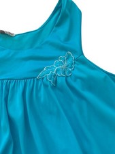 Lorraine Nightgown 2X Blue Sleeveless Chemise Sleepwear Floral Embroidered USA