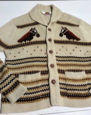 Vintage 70s MILLER Equestrian Horse Chunky Knit Cardigan Cowichan XL Western