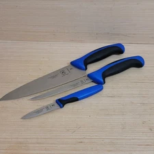 Set Of 3  Mercer Blue Kitchen Knives, Chef M22608, Boning M22206, Paring 23930