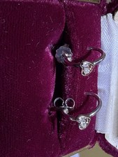 925 Sterling Silver Heart Hoop Earrings Diamond Accent Small Minimalist