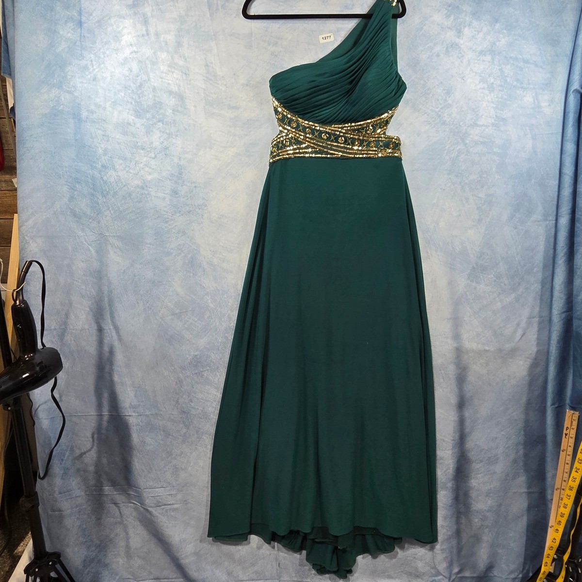 Betsy & Adam Womens Emerald Green One Shoulder Sequin Cutout Formal Gown  Size 8 | eBay